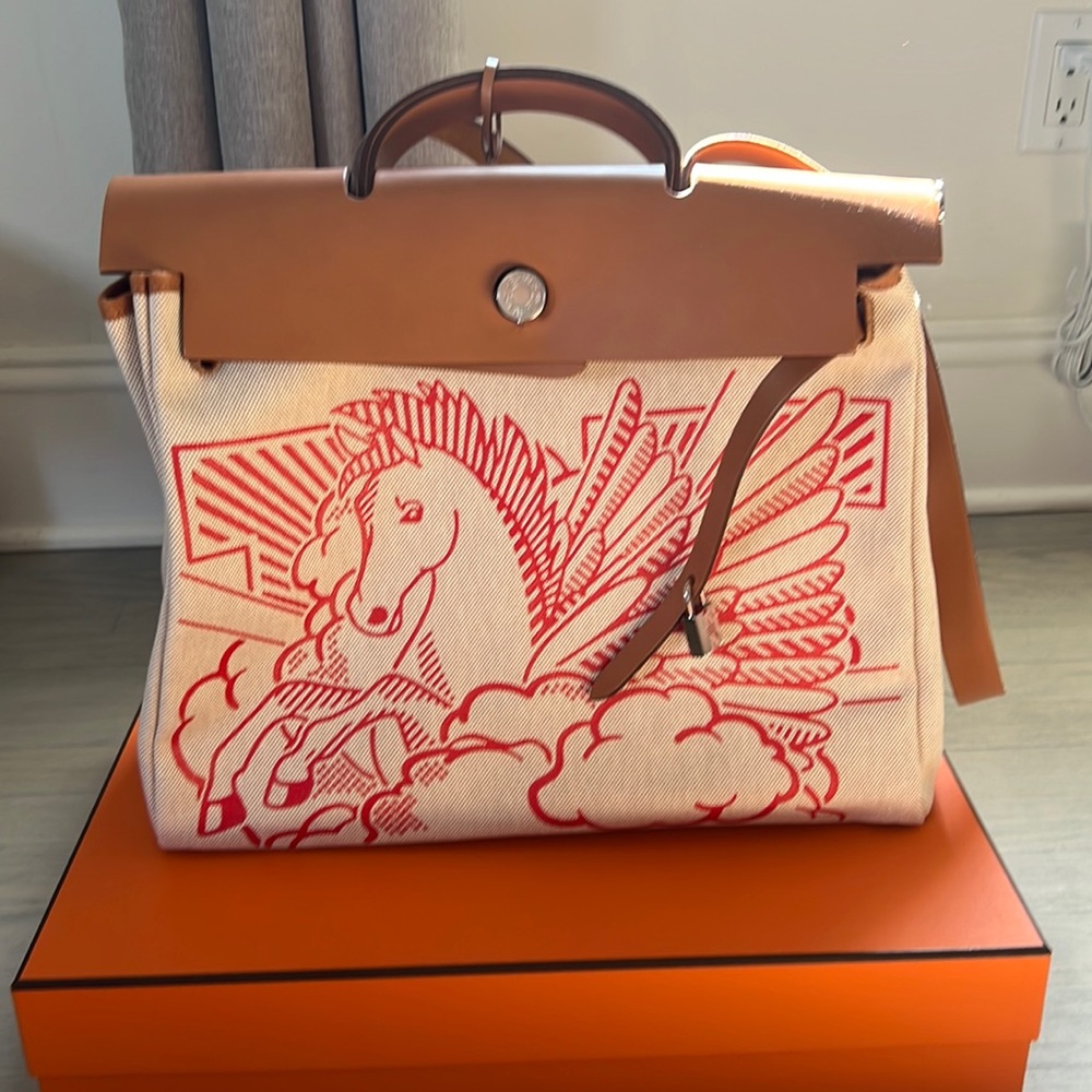 HERMES brand new herbag Medium 15MM toile limited edition Pegasus